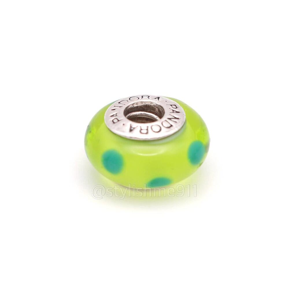 Authentic PANDORA Green Polka Dots Glass Murano Charm - Picture 6 of 9
